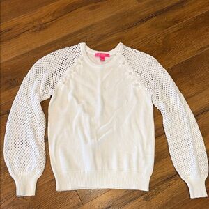 Lilly Pulitzer White Open-Knit Sleeve Floral Appliqué Sweater